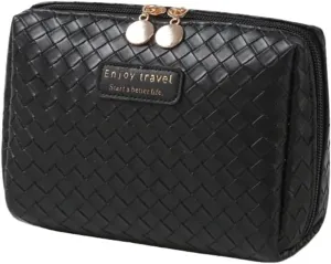 Travel Makeup Bag, Waterproof Toiletry Bag Large Capacity Cosmetic Bag Simplistic, Makeup Organizer Cute Aesthetic (Black-Small)