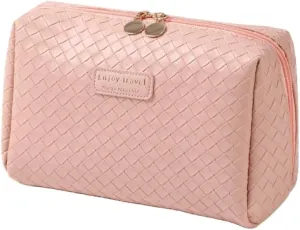Travel Makeup Bag, Waterproof Toiletry Bag Large Capacity Cosmetic Bag Simplistic, Makeup Organizer Cute Aesthetic (Pink-Large)