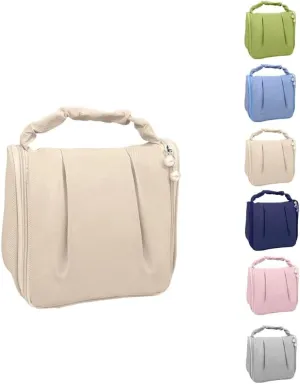 Travel Makeup Bag, Waterproof Toiletry Bag Washbag Large Capacity Cosmetic Bag Simplistic with Handles, Makeup Organizer Pouch (Beige)