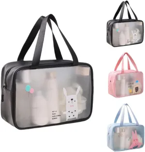 Travel Makeup Bag, Waterproof Toiletry Bag Washbag Large Capacity Cosmetic Bag Simplistic with Handles, Makeup Organizer Pouch (Black)