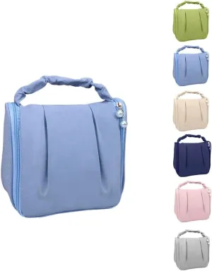 Travel Makeup Bag, Waterproof Toiletry Bag Washbag Large Capacity Cosmetic Bag Simplistic with Handles, Makeup Organizer Pouch (Blue)