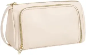Travel Makeup Bag, Waterproof Toiletry Bag Washbag Large Capacity Cosmetic Bag Simplistic with Handles, Makeup Organizer Pouch, Mothers day gift (Beige)