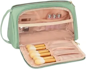 Travel Makeup Bag, Waterproof Toiletry Bag Washbag Large Capacity Cosmetic Bag Simplistic with Handles, Makeup Organizer Pouch, Mothers day gift (Green)