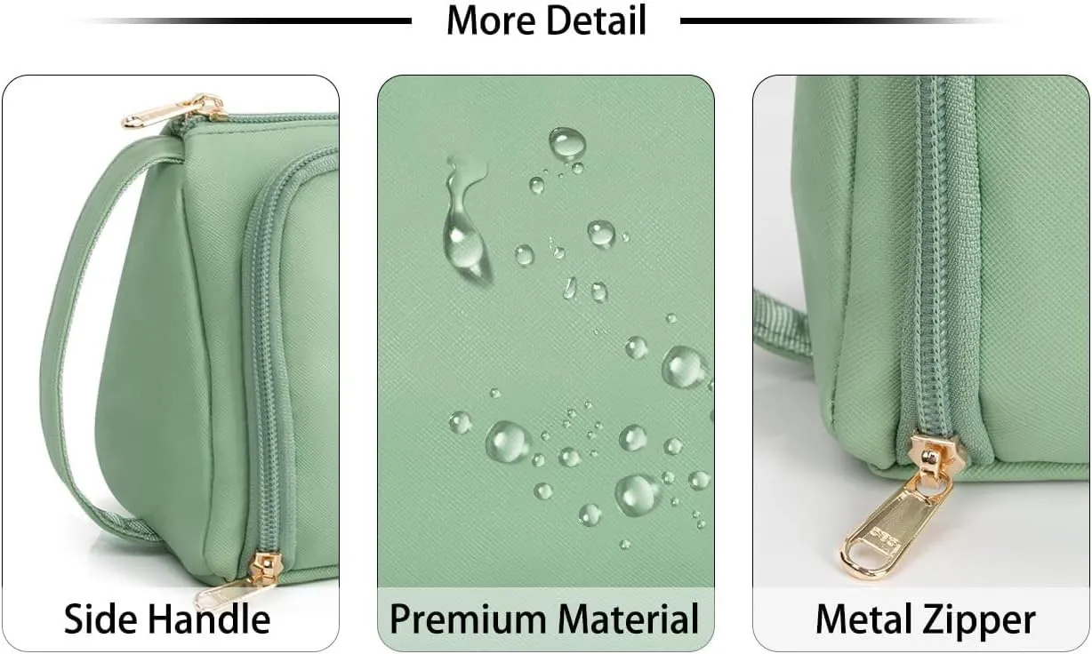 Travel Makeup Bag, Waterproof Toiletry Bag Washbag Large Capacity Cosmetic Bag Simplistic with Handles, Makeup Organizer Pouch, Mothers day gift (Green)