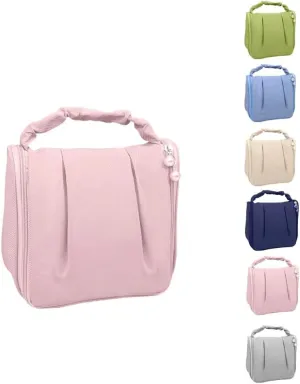 Travel Makeup Bag, Waterproof Toiletry Bag Washbag Large Capacity Cosmetic Bag Simplistic with Handles, Makeup Organizer Pouch (Pink)