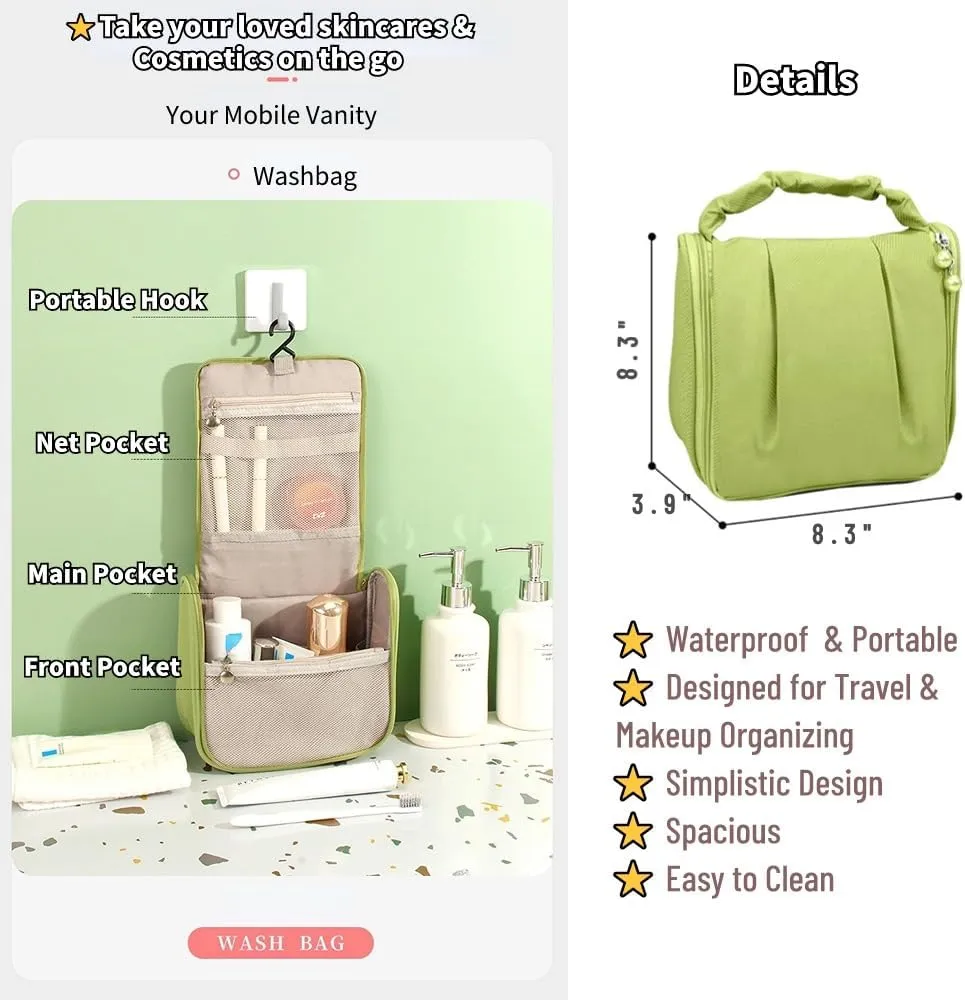 Travel Makeup Bag, Waterproof Toiletry Bag Washbag Large Capacity Cosmetic Bag Simplistic with Handles, Makeup Organizer Pouch (Pink)