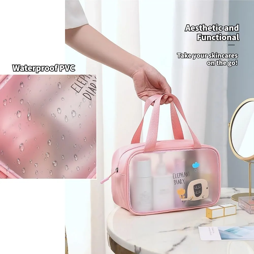Travel Makeup Bag, Waterproof Toiletry Bag Washbag Large Capacity Cosmetic Bag Simplistic with Handles, Makeup Organizer Pouch (Pink)