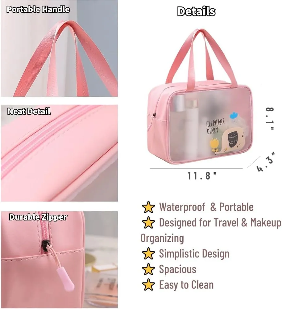 Travel Makeup Bag, Waterproof Toiletry Bag Washbag Large Capacity Cosmetic Bag Simplistic with Handles, Makeup Organizer Pouch (Pink)