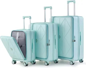Travel with Ease: 3-Piece Luggage Set, Expandable Carry-On, Lightweight Hard Shell, Mint Green