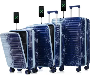 Travel with Ease: 3-Piece Luggage Set with USB Interface, 20" and 24" Sizes, Gradient Blue Design