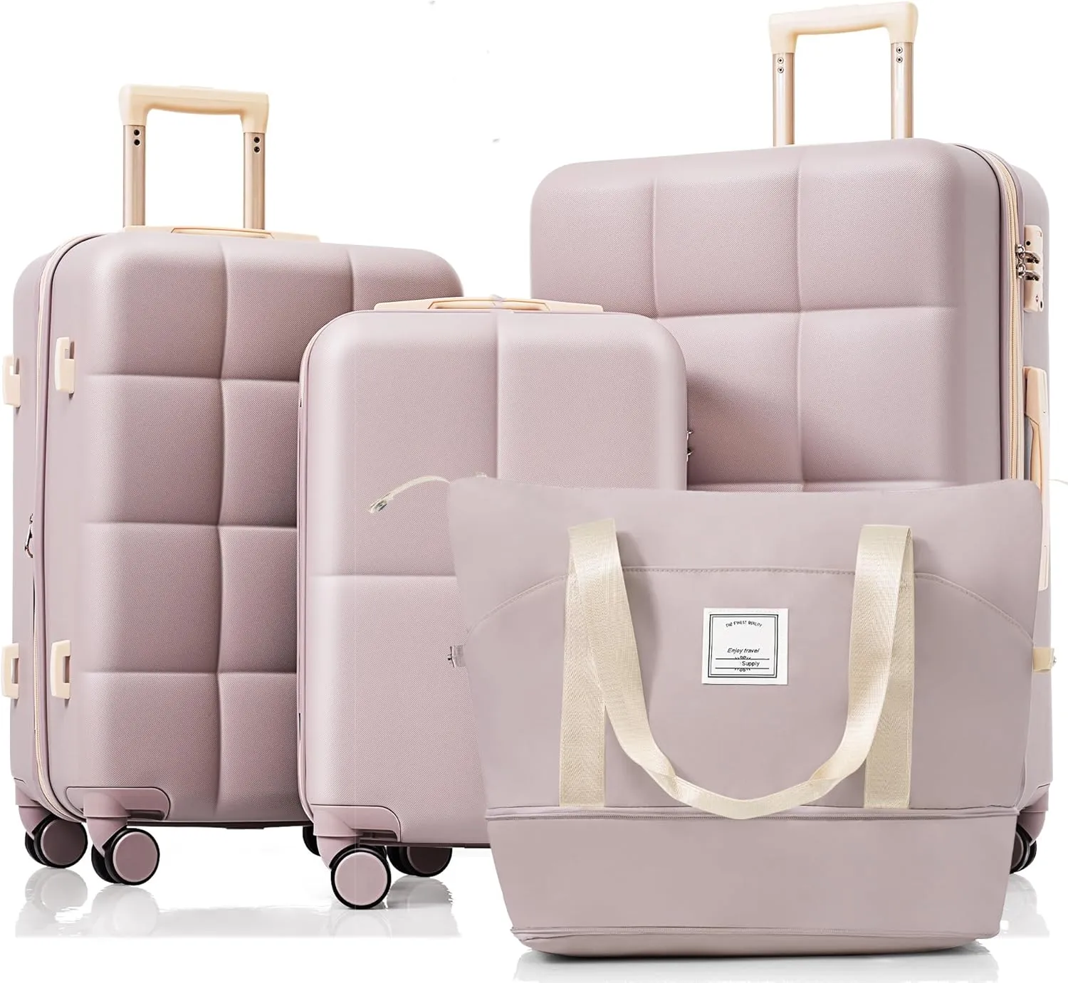 Travel with Ease: Expandable Luggage Set with USB Port and Spinner Wheels, 20-Inch, Durable ABS, Rosy Brown