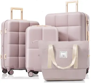 Travel with Ease: Expandable Luggage Set with USB Port and Spinner Wheels, 20-Inch, Durable ABS, Rosy Brown