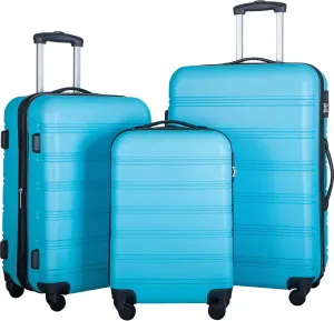 Travel with Ease Using 3 Piece Hardside Spinner Suitcase Set, Lightweight & Expandable, 20" 24" 28" Sizes, Blue
