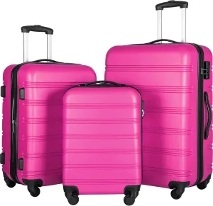 Travel with Ease Using 3-Piece Luggage Set, Hardside Spinner Suitcase Durable ABS Material, Pink