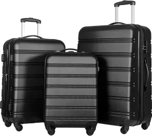 Travel with Ease using 3 Piece Luggage Set, Hardside Spinner Suitcases, Expandable, Black