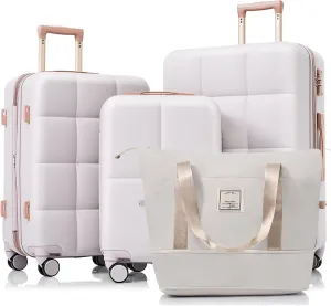 Travel with Ease Using 4-Piece Luggage Set, Expandable ABS Suitcase with USB Port and Spinner Wheels, Light Grey