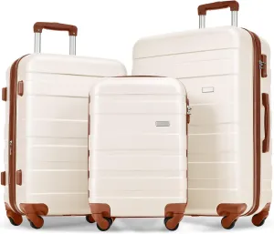 Travel with Ease using Durable Hardshell Luggage Set, Lightweight ABS Material, Spinner Wheels, 20'', 24'', 28'' Size, Ivory