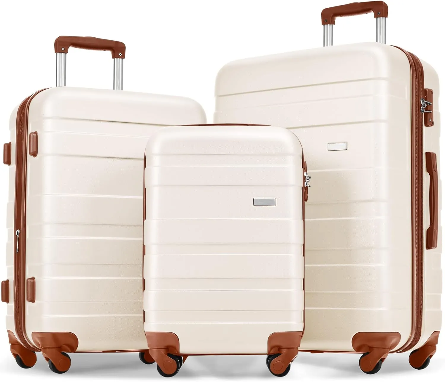 Travel with Ease using Durable Hardshell Luggage Set, Lightweight ABS Material, Spinner Wheels, 20'', 24'', 28'' Size, Ivory