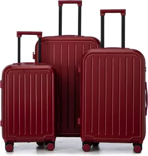 Travel with Ease using Durable Luggage Set, 20/24/28in Hard Shell with USB Port & Cup Holder, Wine Red