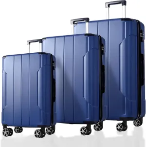 Travel with Ease Using Expandable 3 Piece Luggage Set, Hard Shell ABS, Double Spinner Wheels, Blue