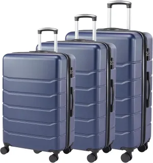 Travel with Ease Using Expandable Hard-Sided Suitcase Set, Smooth 360 Wheels, Retractable Handle, Blue, 20"-28" 3-Pack