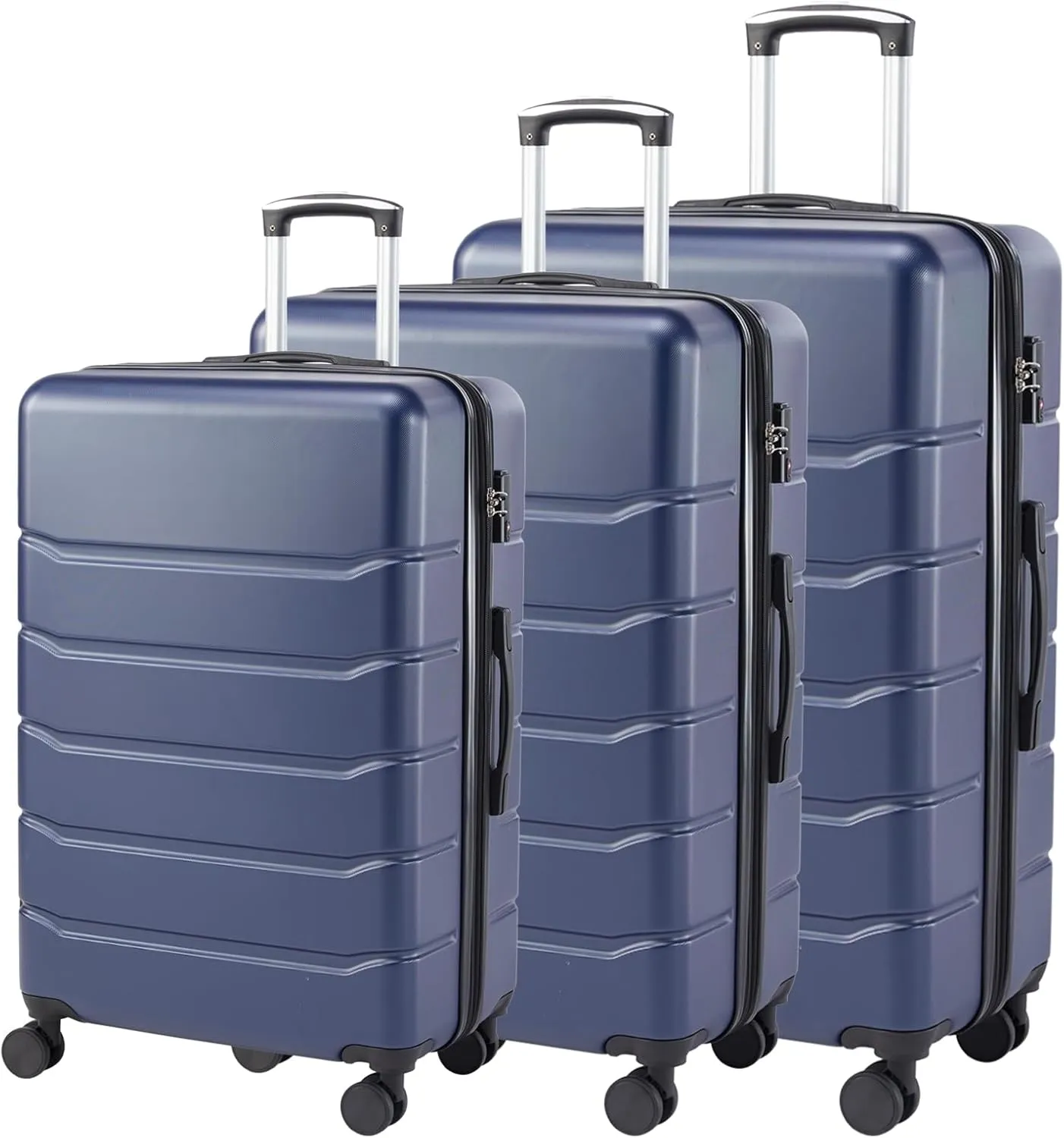 Travel with Ease Using Expandable Hard-Sided Suitcase Set, Smooth 360 Wheels, Retractable Handle, Blue, 20"-28" 3-Pack