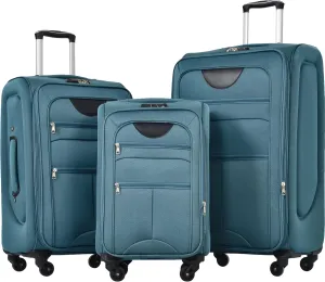 Travel with Ease using Expandable Softside Luggage Set, Three-Piece, Lightweight, TSA Lock, Spinner Wheels, Green