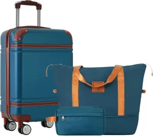 Travel with Ease Using Hardshell Luggage Set, 20-Inch Carry-On Suitcase with Spinner Wheels, Includes Duffel and Toiletry Bag, Blue