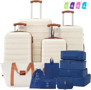 Travel with Ease Using Lightweight Hardshell Luggage Set, Expandable Spinner Design, 4 Pieces, Brown