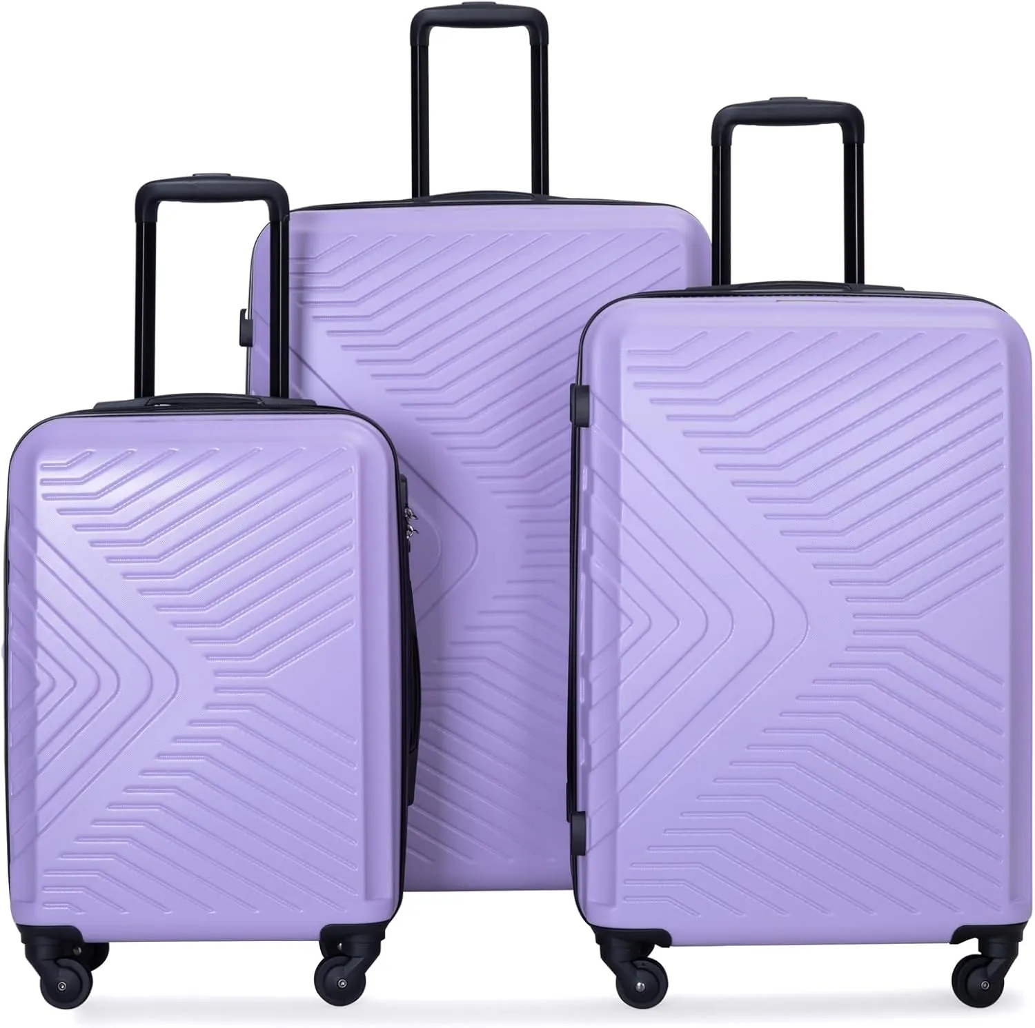 Travel with Ease using Lightweight Luggage Set, Durable Hard Shell, Spinner Wheels, TSA Lock, 3 Sizes in Light Purple