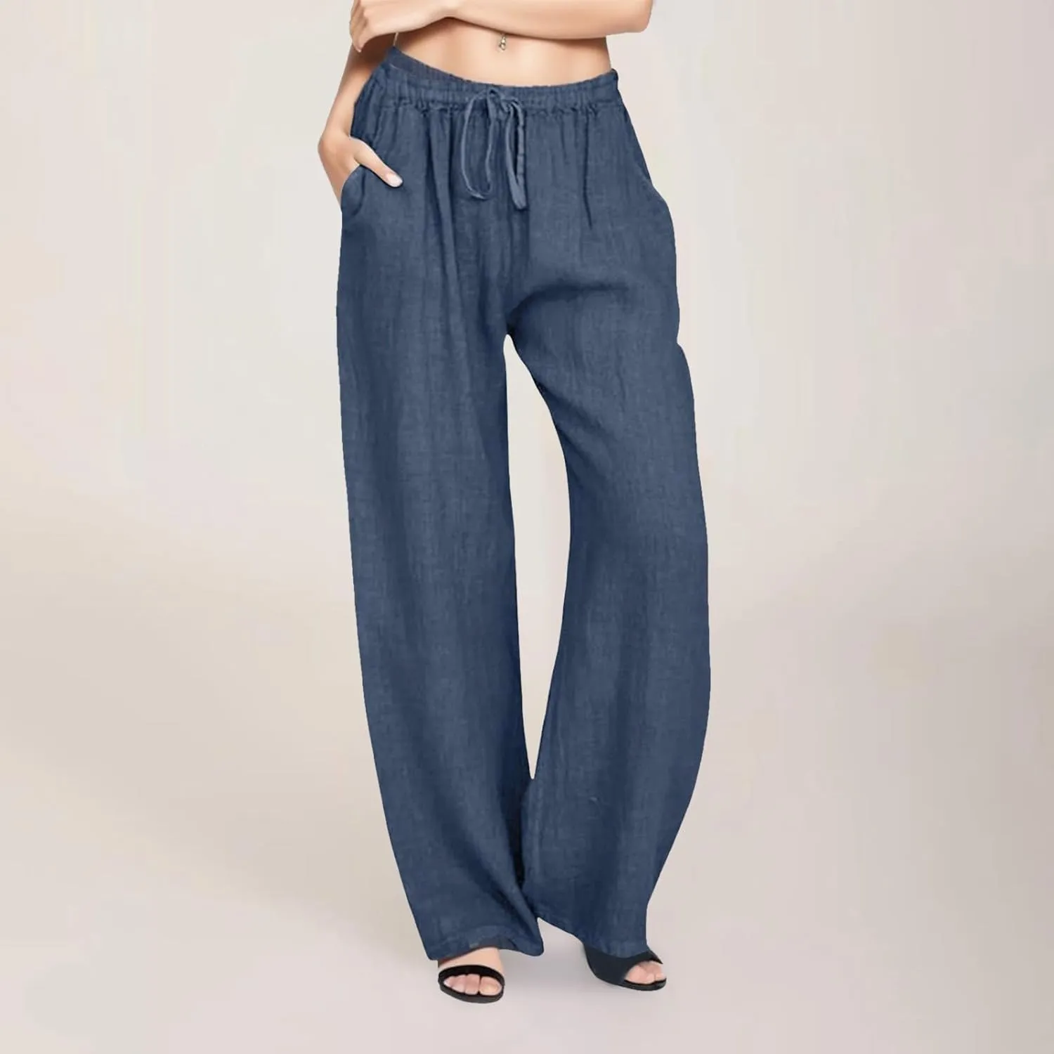 Trousers Pants For Women Elastic Waist Linen Pants Summer Boho Linen Pants Lounge Drawstring Solid 2024 Sweatpants