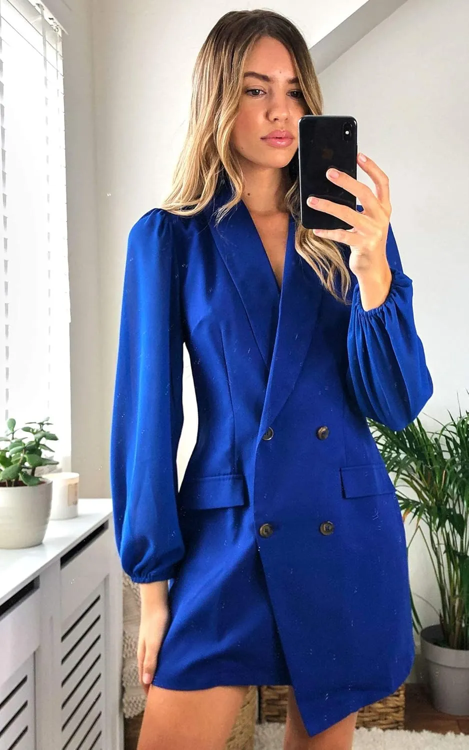 UNIQUE 21 Women Asymmetric Blazer Dress - Ladies Elegant Collar Mesh Long Sleeve Blazer Dresses