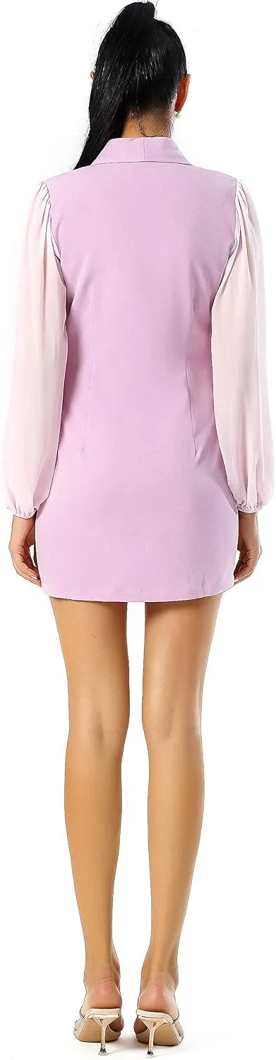 UNIQUE 21 Women Asymmetric Blazer Dress - Ladies Elegant Collar Mesh Long Sleeve Blazer Dresses