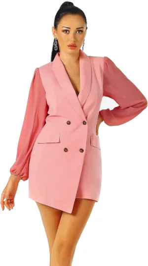 UNIQUE 21 Women Asymmetric Blazer Dress - Ladies Elegant Collar Mesh Long Sleeve Blazer Dresses