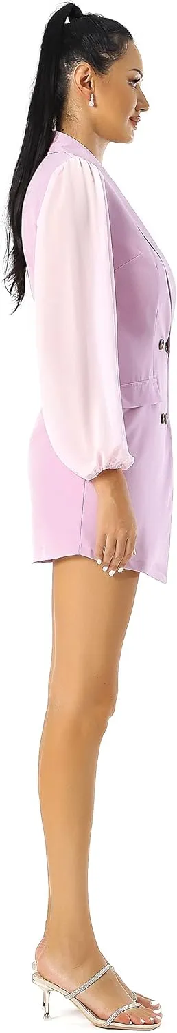 UNIQUE 21 Women Asymmetric Blazer Dress - Ladies Elegant Collar Mesh Long Sleeve Blazer Dresses