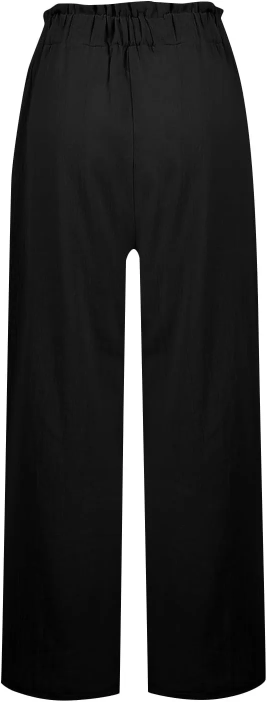 Wide Leg Dress Pants for Women Elastic Waist Loose Fit Work Pants Casual High Waisted Dressy Trousers with Pockets