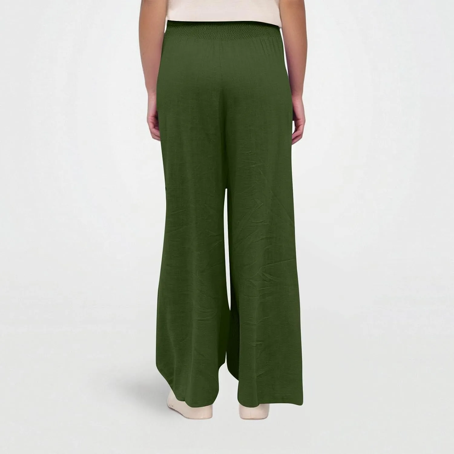 Wide Leg Linen Pants for Women Summer Smocked High Waisted Casual Palazzo Pants Lounge Trouser with Pockets (S-XXL)