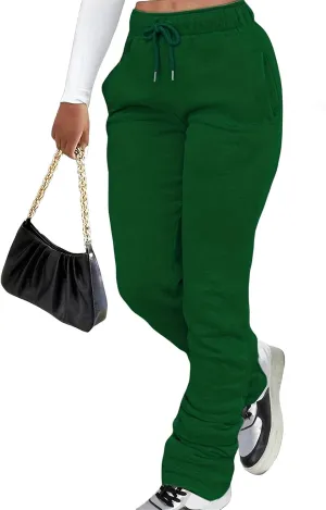 Winter High Waisted Sweatpants for Women Casual Baggy Drawstring Jogger Sweat Pants Workout Pile Pants with Pockets