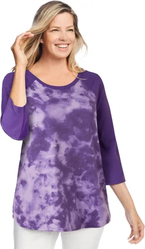 Woman Within Women's Plus Size Three-Quarter Sleeve Baseball Tee