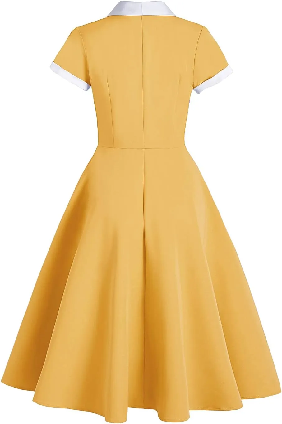 Women 1950s Vintage Short Sleeve Peter Pan Collar Retro Swing A Line Midi Summer Dress Cocktail Party Evening Prom Gown