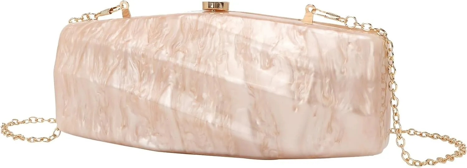 Women Acrylic Evening Clutch Purse Unique Stripe Pressed Marble Handbag for Wedding Party Prom