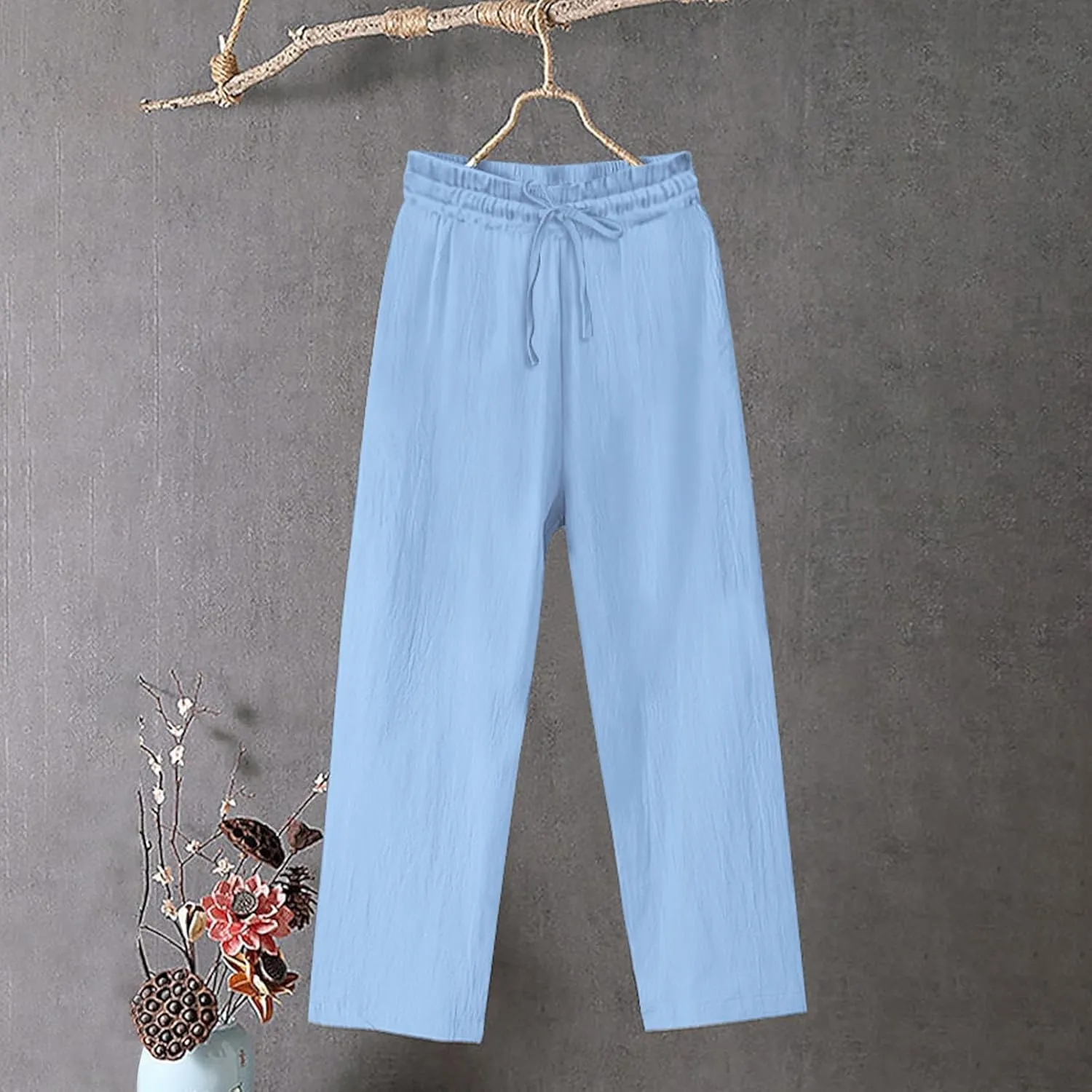 Women Cotton Linen Casual Pants, Summer Lightweight Loose Going Out Trendy Clothes Fashion Breathable Vacation Trousers