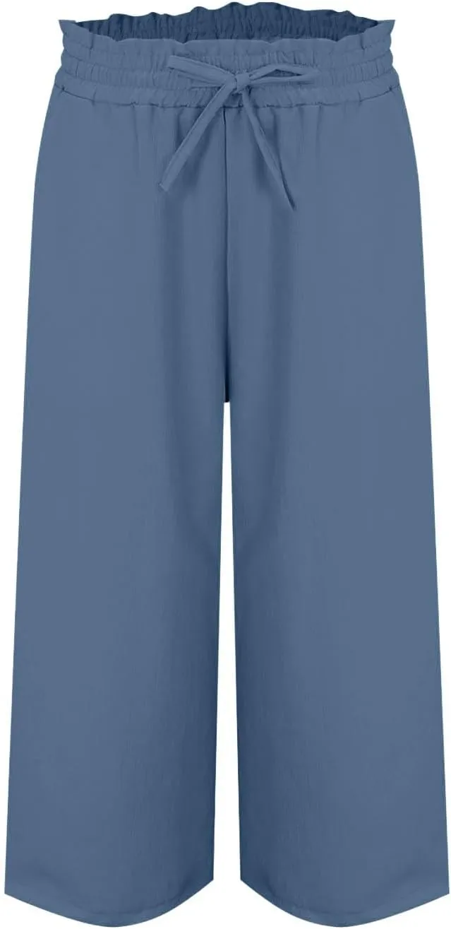 Women Cotton Linen Summer Boho Palazzo Pants Elastic Waist Bootcut Loose Fit Pant Trousers Business Work