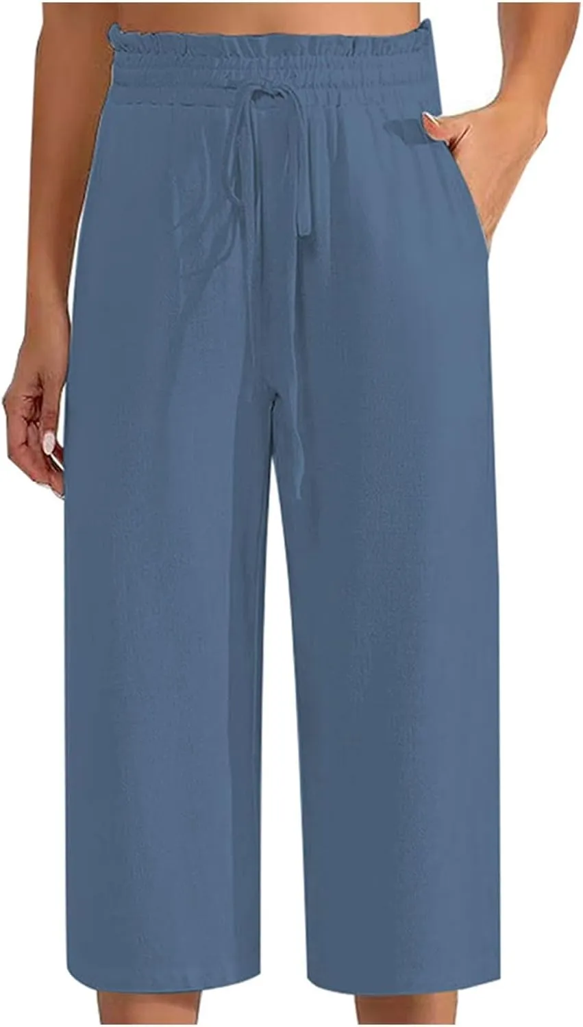 Women Cotton Linen Summer Boho Palazzo Pants Elastic Waist Bootcut Loose Fit Pant Trousers Business Work