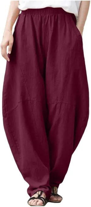 Women Fashion Solid Pocket Casual Loose Pants Spliced High Waist Trousers Wide Leg Pants for Women High Waist