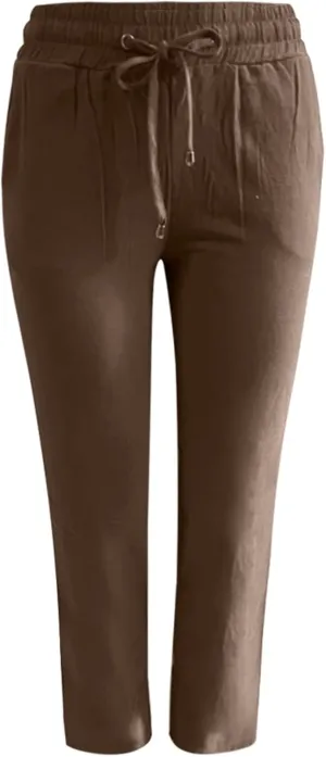 Women Fashion Summer Straight Pants Cotton Linen Solid Color Trousers Wide Leg Long Pants Plus Size Pants with