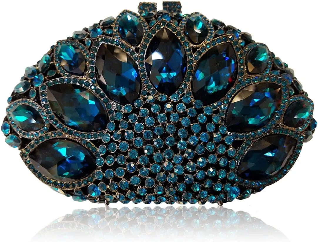 Women Gemstone Handbag Rhinestones Sector Shape Wedding Evening Clutch Purse