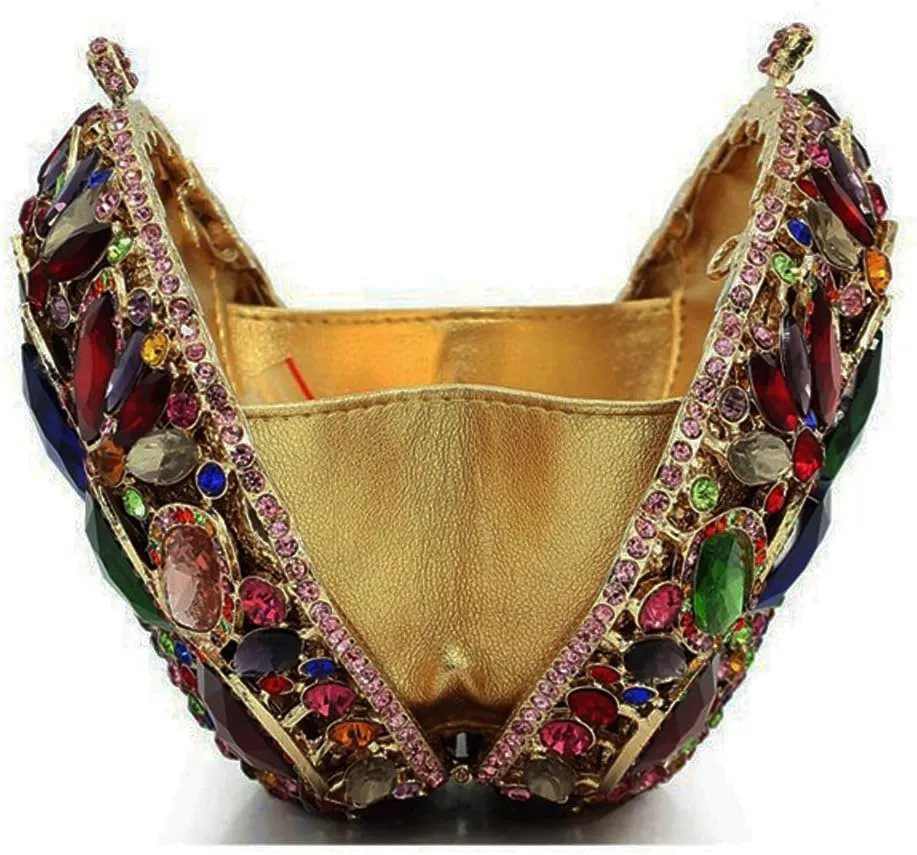 Women Gemstone Handbag Rhinestones Sector Shape Wedding Evening Clutch Purse