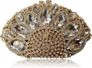 Women Gemstone Handbag Rhinestones Sector Shape Wedding Evening Clutch Purse
