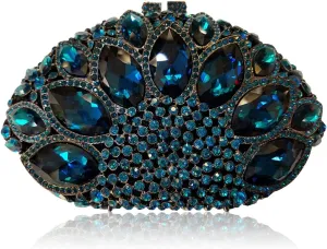 Women Gemstone Handbag Rhinestones Sector Shape Wedding Evening Clutch Purse